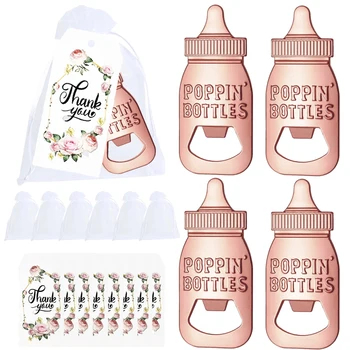 24 Takım Altın Bebek şişe açacağı Şeker Torbaları ile Teşekkür Ederim Etiketleri Bebek Duş Konuk Düğün Parti Hatıra Doğum Günü Partisi Dekoru