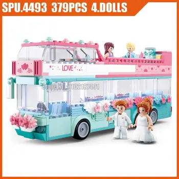 0769 379 adet Düğün Parti Aşk Çift katlı Otobüs Damat gelinlik Kız Yapı Taşları Oyuncak