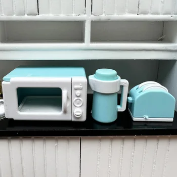 1: 12 Dollhouse Mini modeli sahne modeli mikrodalga fırın ekmek makinesi su ısıtıcısı seti
