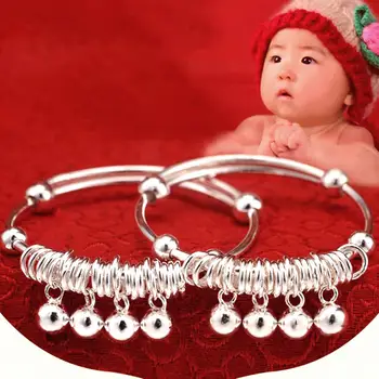 1 adet Bebek Bebek Gümüş Kaplama Ayarlanabilir Çan Bileklik El Ayak Bilezik Takı Hediye Yenidoğan Bebekler İçin Erkek ve Kız