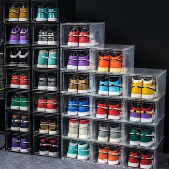 1 adet Şeffaf Plastik Ayakkabı saklama kutuları Temizle Sneakers AJ Vitrin Yüksek üstleri futbol ayakkabısı Kutusu İstiflenebilir Ayakkabı Dolabı