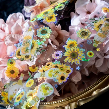 1 Rulo Bant Altın Çiçekler Çıkartmalar Lazer Bronzlaşmaya Gül Yıldız Kartı Yapıştırıcılar Romantik Dekoratif Scrapbooking 3M Su Geçirmez YENİ