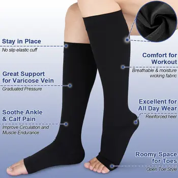 1 Çift Burnu açık Buzağı sıkıştırma kolları Çorap Kadın Erkek Firma 20-30 mmHg Mezun Destek Çorap Varisli Damarlar Ödem