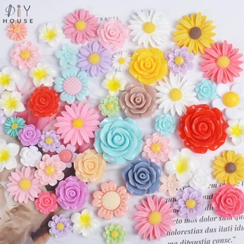 10-50 Adet Karışık Çiçek Flatback Düzlemsel Reçine Renk DIY Zanaat Malzemeleri Telefon Kabuk Dekor Yama Malzemesi Süs saç aksesuarları