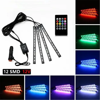 10 adet / grup SMD 5050 müzik uzaktan kumanda RGB LED şerit ışık 4 in 1 araba iç DIY atmosfer dekorasyon Neon ışık