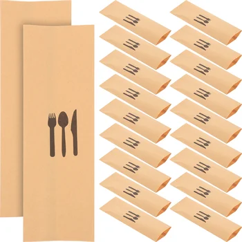 100 Adet Kraft Kağıt çatal bıçak kaşık seti Tek Kullanımlık Yemek Çantaları Sofra Toplu Yemek Masası saklama torbaları Kapak Festivali Parti