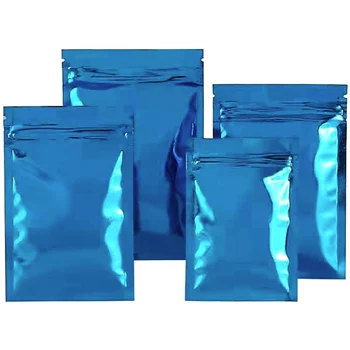 100 Adet Parlak Mavi Mylar Folyo kilitli torba Açılıp Kapanabilir Yeniden Kullanılabilir Gözyaşı Çentik Düz Torbalar Gıda Aperatif Kahve Çekirdeği Çay Depolama