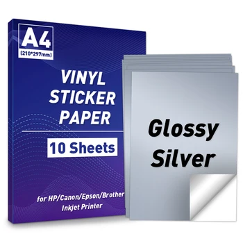 10S Su Geçirmez Vinil çıkartmalar Yazdırılabilir vinil yapışkan Kağıt A4 Parlak Gümüş Kağıt Etiket Çıkartması Mürekkep Püskürtmeli lazer yazıcı Yazıcı