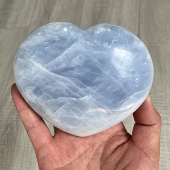 120mm Doğal Mavi Celestite Kalp Kristal Kuvars Aşk şifa taşı Ev Dekorasyon