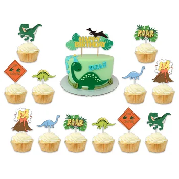 13 adet Bebek Dinozor Kek Toppers Jurassic Dinozor Volkan Cupcake Toppers Bebek Arkadaşlar için Doğum Günü Yıldönümü Parti Malzemeleri