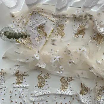 150x50cm Yaldız Tavuskuşu Baskı Tomurcuk İpek ekran bezi düğün elbisesi Moda Arka Plan Dekorasyon Kız Gazlı Bez Etek Tutu Kumaş