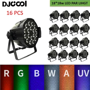 16 adet Dökme Alüminyum LED Par ışık 18x12w RGBW 4ın1 DMX Sahne Par ışıkları 18x18w RGBWAUV 6ın1 Disko DJ Ekipmanları uçuş çantası İle
