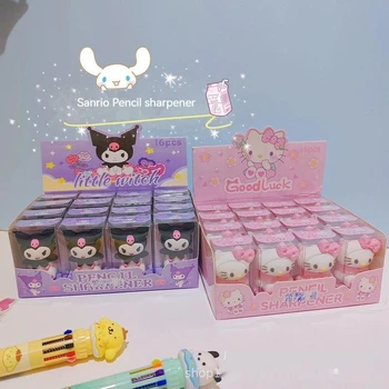 16 adet Sanrio Hello Kitty Kuromi Silikon Mini Manuel Kalemtıraş Sevimli Karikatür Tek Delik Öğrenci Okul Malzemeleri Ödül