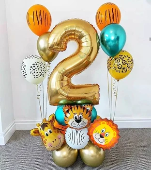 18 adet Orman Hayvan Balonlar Set Krom Metalik Lateks 30 inç Altın Numarası Hava Globos Çocuklar Doğum Günü Partisi Bebek duş dekorasyonu