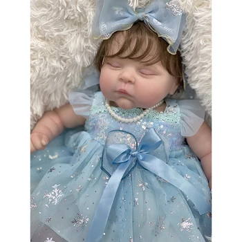 19 inç Bebe Reborn Bebekler Zaten Boyalı Uyku Bebek Şeftali 3D Cilt Görünür Damarlar Koleksiyon Bebek Köklü Saç ve Kirpik