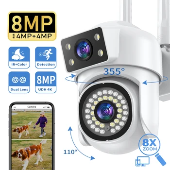 2.4 G / 5G HD 8MP PTZ Wifi Kamera Dört Ekran Tam Renkli Gece Görüşlü Güvenlik İnsan Algılama Ses İzleme gözetim kameraları