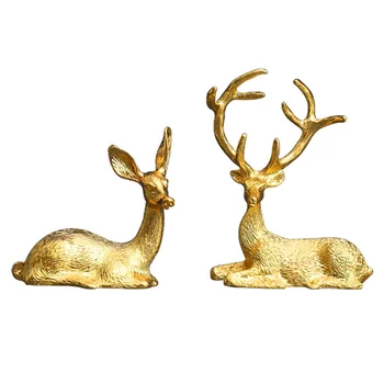 2 ADET Asil Çift Geyik Heykeli Ev Dekor Koleksiyon Hayvan Elk Figürleri Ofis Süsleri Ren Geyiği Altın Heykeller