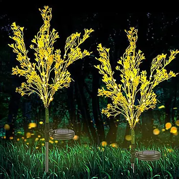 2 adet LED güneş çiçek ışıkları IP44 su geçirmez peyzaj ışık lambaları yapay yeraltı çiçek ışıkları altın aydınlatma