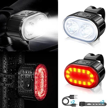 2 adet MTB bisiklet arka lambası bisiklet ön arka ışık USB LED gece bisiklet far su geçirmez bisiklet lambası taşınabilir açık ışık
