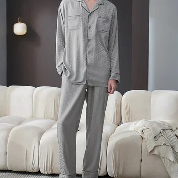2 adet Rahat V Yaka Düğmesi Uzun Kollu Cepler Gömlek Tops Kazak ve Pantolon Setleri, erkek Moda Rahat Pijama Loungewear