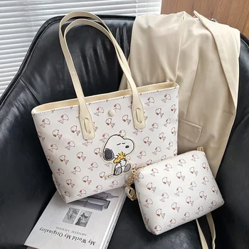 2 adet Snoopy omuzdan askili çanta para çantası kadın 2022 sonbahar ve kış yeni moda omuzdan askili çanta kozmetik çantası çanta tote çanta
