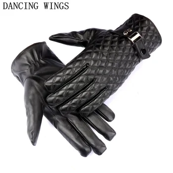 2 Çift / paket Moda Erkekler PU Deri Sürüş Kış Sıcak Eldivenler Ekose Kadife Kaplı Siyah dokunmatik ekran eldiveni Erkek