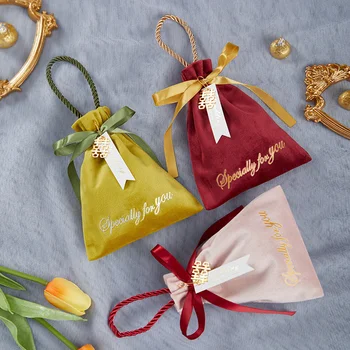 20 adet Yeni Kadife Toptan Taşınabilir Küçük Bez Çanta Düğün Şeker Çantası Pembe Küçük Bez Çanta Noel Şeker Çantası Tatil Hediye