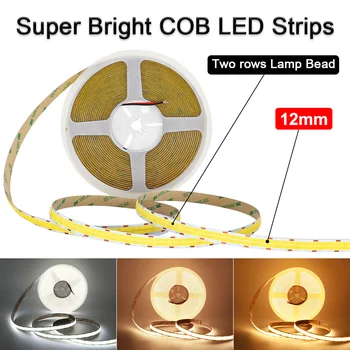 20 M Süper Parlak COB LED Şerit 12mm Genişlik DC 24 V Sıcak Beyaz Doğal Beyaz / Soğuk Beyaz Yüksek Yoğunluklu Esnek dimer led'li şerit