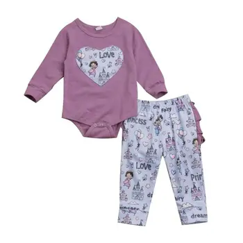 2020 0 - 2Y Sonbahar Bebek Çocuk Bebek Kız Giysileri Setleri Aşk Uzun Kollu Mektup Üstleri Bodysuit + Tayt Pantolon Kıyafetler 2 adet