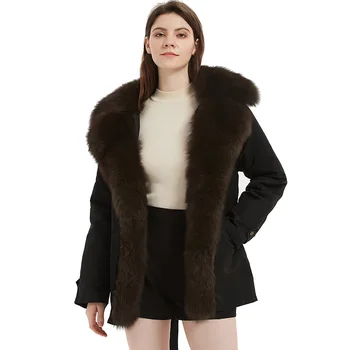 2021 Kışlık Mont kadın Giyim Yeni Doğal Gerçek Tilki Kürk Ceket Parkas Tavşan Kürk astarlı Ceketler Kürk Ceket