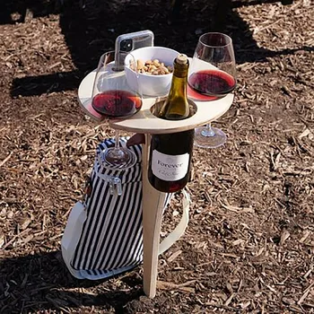 2021 Yeni Açık Şarap Masa Katlanabilir Yuvarlak Masaüstü Mini Ahşap Piknik Masası Taşıması Kolay Şarap Rafı Dropshipping