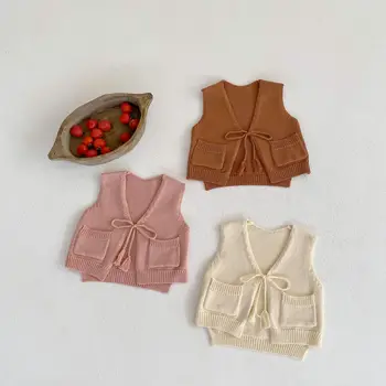 2022 sonbahar bebek çocuk bebek moda hırka pamuk ipliği örgü püskül yelek ceket bebek kız kazak örgü