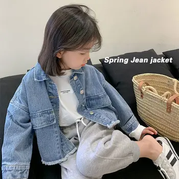 2023 Bahar Jean Ceketler Kabanlar turn-aşağı Yaka Tek Göğüslü Pamuk Katı Yumuşak Yeni Kore modası Tasarlanabilir Kızlar