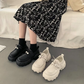 2023 İlkbahar ve Sonbahar Yeni Büyük Kafa Mary Jane kadın ayakkabısı Lace up Kalın Taban Kalın Topuk Küçük deri ayakkabı Rahat Yüksek Topuk S