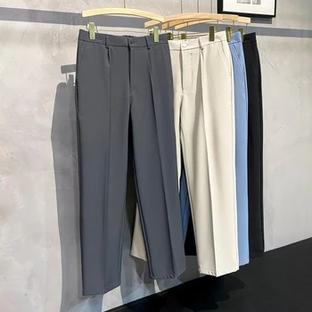 2023 İlkbahar Yaz erkek Moda Düz Renk Takım Elbise Pantolon Erkek Yüksek Bel Gevşek Pantolon Erkek İş Rahat Resmi Pantolon Y367