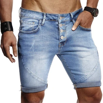 2023 İlkbahar Yaz Eğlence Streetwear erkek Kot Şort Moda Düz Renk Slim Fit Kısa Jean Erkek Rahat Skinny Jeans Şort