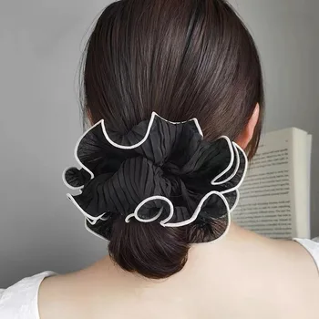 2023 Kore Retro Kırışıklık Şifon Scrunchies Kadınlar Kızlar için Tatlı Mizaç Moda Abartılı saç bandı saç aksesuarları