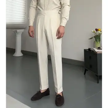 2023 Kore Tarzı Keten İnce Rahat Yaz Bahar Pantolon Moda Düz Renk Pantolon Erkek resmi kıyafet Pantolon Erkek Giyim C82