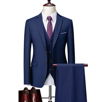 2023 Moda Yeni erkek 3 Parçalı Düğün Takım Elbise: Gündelik iş düz renk Blazer Ceket, Pantolon ve Yelek