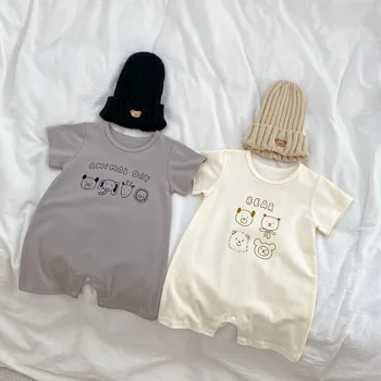 2023 Yaz Bebek Romper Erkek Karikatür Tek Parça Giysi Pamuk Kısa Kollu Bebek Kız Sevimli Ayı Baskı Tulum Yürümeye Başlayan Giysi