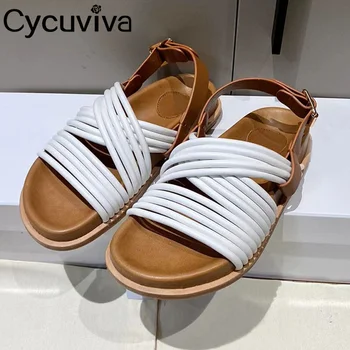 2023 Yaz Düz plaj sandaletleri Kadın Deri Platformu Marka rahat ayakkabılar Kadınlar İçin Tasarımcı Slingback Tatil Roma Sandalet Kadın