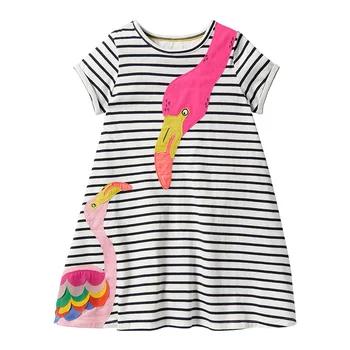 2023 yaz elbisesi Bebek Kız Çizgili Flamingo Güzel Pamuklu günlük kıyafetler Kısa Kollu Konfor Çocuklar için 2-8 Yıl