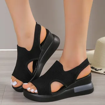 2023 Yaz Kama Ayakkabı Kadın Sandalet Düz Renk Burnu açık Yüksek Topuklu Rahat Bayanlar Moda Kadın Sandalias Mujer