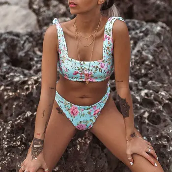 2023 Yaz Moda Seksi Plaj Tarzı Yeni Çiçek Kayış Bikini Bölünmüş Mayo Kadın Bikini Toptan