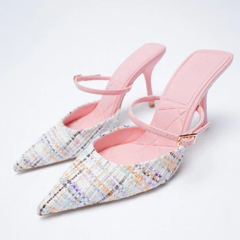2023 Yaz Topuklu Kadın Pompaları Ayakkabı Kadın Sandalet Bayan Terlik Stiletto Katır Zarif Düğün Gelin Topuk Ayakkabı Parti için