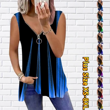 2023 Yelek Mavi Batik Akan Tunik Kolsuz Haftasonu V Yaka Düzenli Streetwear Yaz kadın Yeni Tasarım Baskı kolsuz bluz