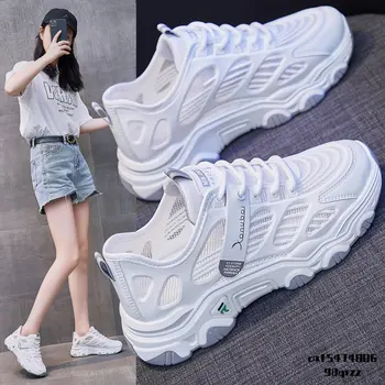 2023 Yeni Beyaz koşu ayakkabıları Kadın Yaz Kadın spor ayakkabı Örgü Nefes Sneakers Aşınmaya dayanıklı Açık rahat ayakkabılar