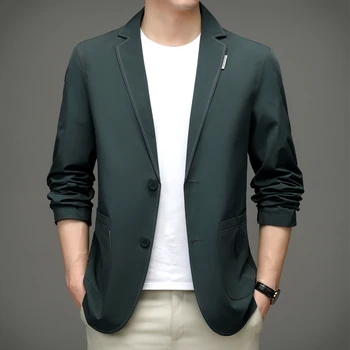 2023 Yeni Erkek İş Rahat Klasik Haki Blazers Moda Kore Slim Fit Tek Göğüslü Takım Elbise Ceketleri Marka erkek Giyim