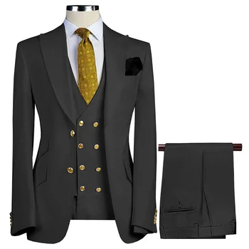 2023 Yeni Rahat erkek Takım Elbise Üç parçalı Set (Ceket + Yelek + Pantolon ) iş İnce Damat En İyi Erkek düğün elbisesi Smokin