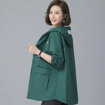 2023 Yeni Sonbahar kadın ceketi Rüzgarlık Kadın Uzun Kollu Ceketler Kapşonlu Palto Rahat Temel Ceket Gevşek Giyim 5XL